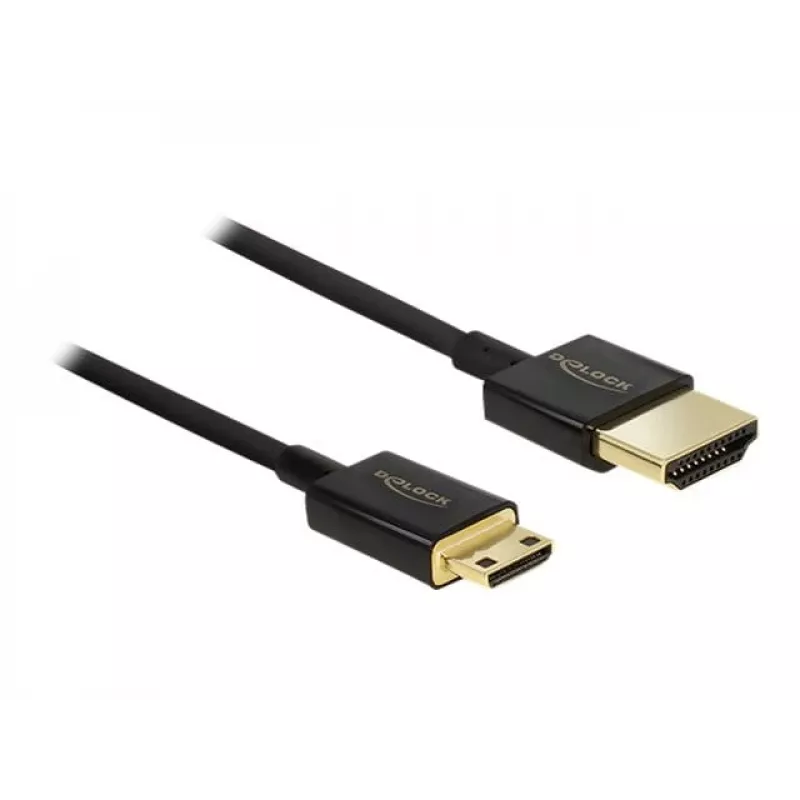 DeLOCK Slim Premium - Cable de vídeo/audio/red - HDMI - 36 AWG - HDMI, 19 pines (M) - a - Mini-HDMI, 19 pines (M) - 2,0 m - triple aislamiento - negro (84778)