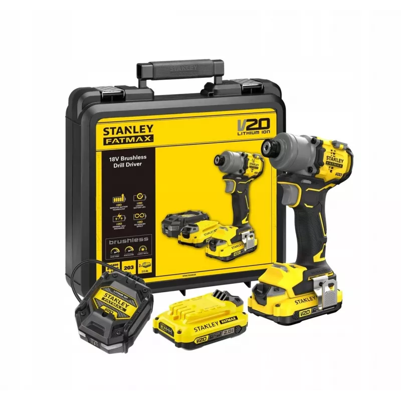 Stanley SFMCF830D2K-QW atornillador de impacto sin escobillas, 2×2,0 Ah, 3200 rpm, negro/amarillo
