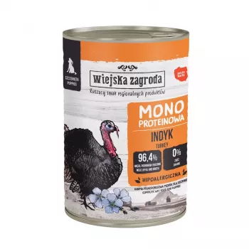 Comida húmeda para perros wiejskazagroda Puppies Monoprotein Pavo 400 g, sin gluten, Junior, alimento completo