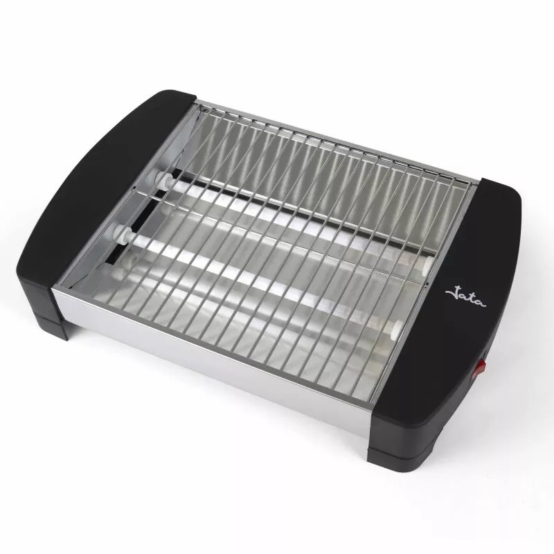 Jata JETT1587 tostadora, 400 W, 2 barras de cuarzo, bandeja recogemigas extraíble, acero inoxidable, negra