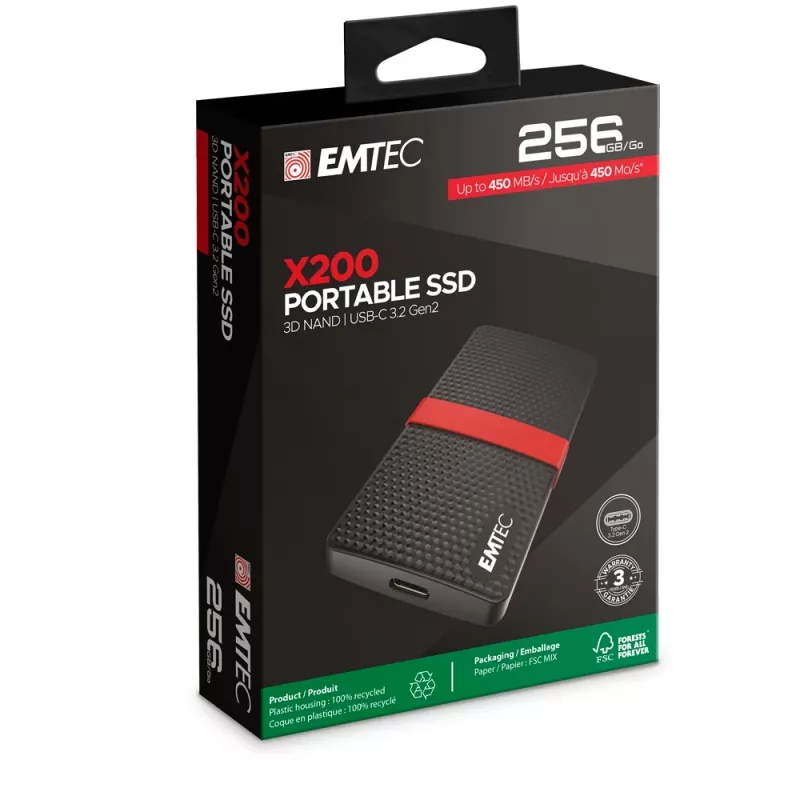 SSD Emtec 256GB USB Type-C 3.2 Gen 1 negro rojo X200