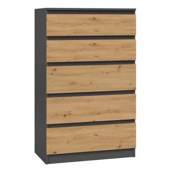 Cómoda Topeshop M5 ANTRACYT/ARTISAN 5 cajones, roble antracita, 700×1095×400 mm