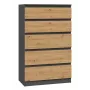 Cómoda Topeshop M5 ANTRACYT/ARTISAN 5 cajones, roble antracita, 700×1095×400 mm