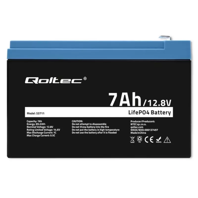 Batería LiFePO4 12,8V 7Ah, 89,6Wh, BMS