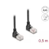 Cable de red DeLOCK RJ45 Cat.6A S/FTP delgado 90° hacia arriba 0,5 m Negro
