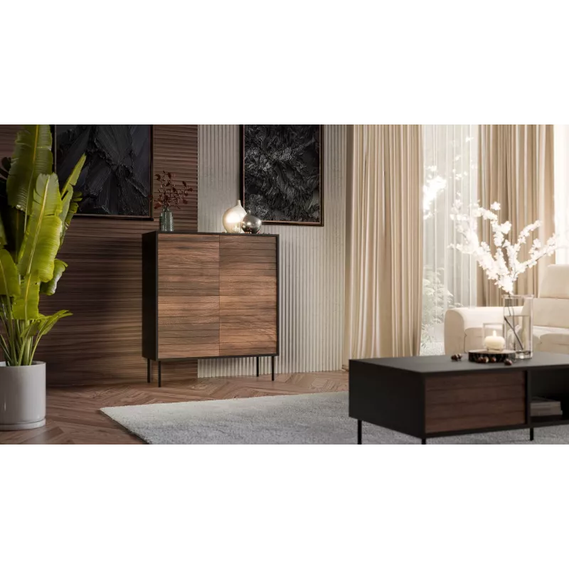 Cómoda Cama 4D CORTINA 102x40x118 negro/nogal