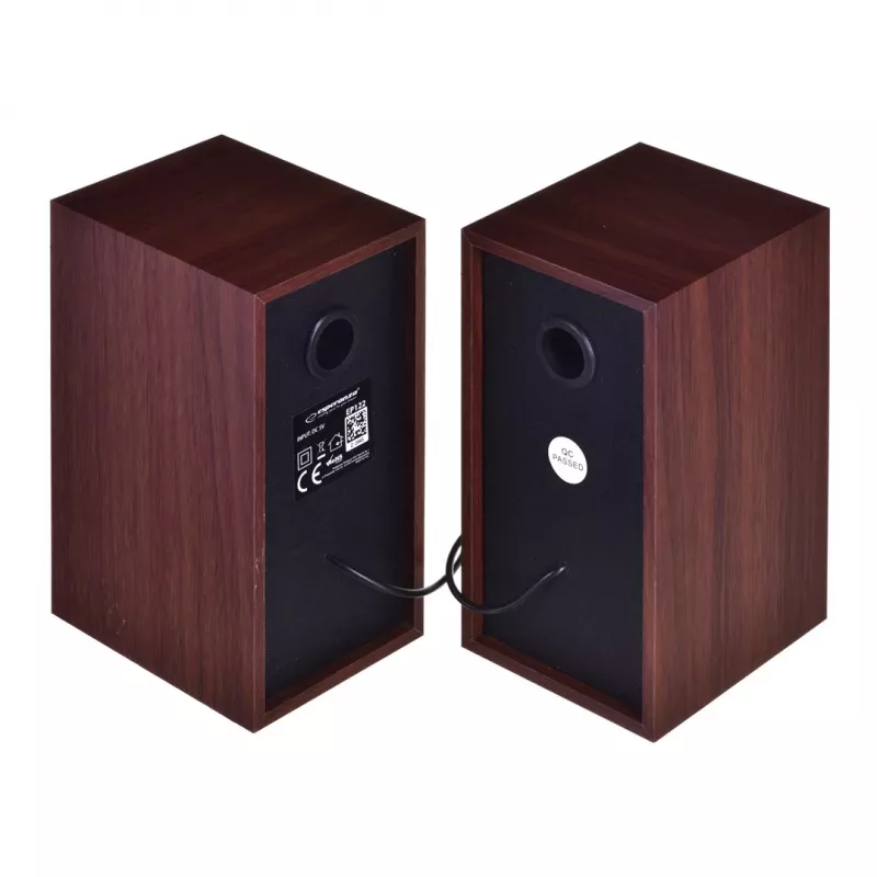 Altavoces ESPERANZA EP122 2.0 de sobremesa con cable, 2×6 W RMS, carcasa de madera, control de volumen giratorio, 60–20000 Hz