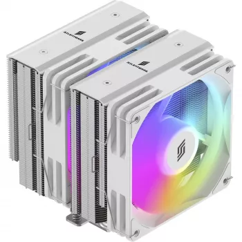 Disipador CPU Silentware Titan RGB White, disipador de aire de doble torre, 265 W TDP, 2 ventiladores PWM ARGB de 120 mm