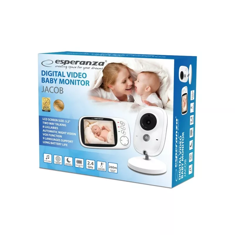 Vigilabebés con vídeo Esperanza EHM002, LCD de 3,2″, alcance de 50 m, blanco