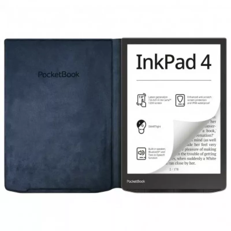 Funda PocketBook Charge HN-QI-PU-743G-NB-WW para InkPad 4 / Color 2 / Color 3 de 7,8 pulgadas, azul noche