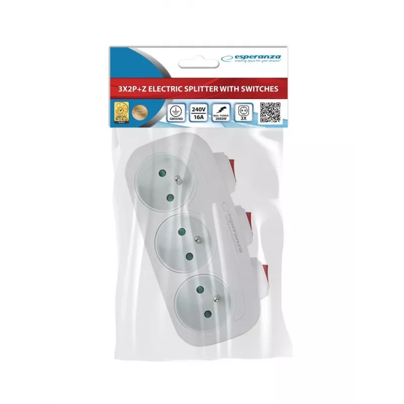Esperanza ELK307W regleta eléctrica, 3 tomas con interruptor, blanca