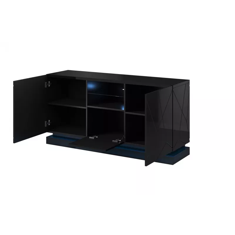 Cómoda QIU 2D1K 150x41.5x75 negro brillante/negro brillante