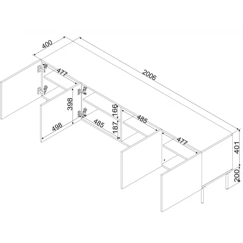 Mueble RTV 4D PALAZZO BIS 201x40x60 blanco mate
