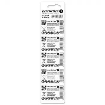 Pila de botón de litio everActive CR2450, 3 V, 5 mm de altura — pack de 5