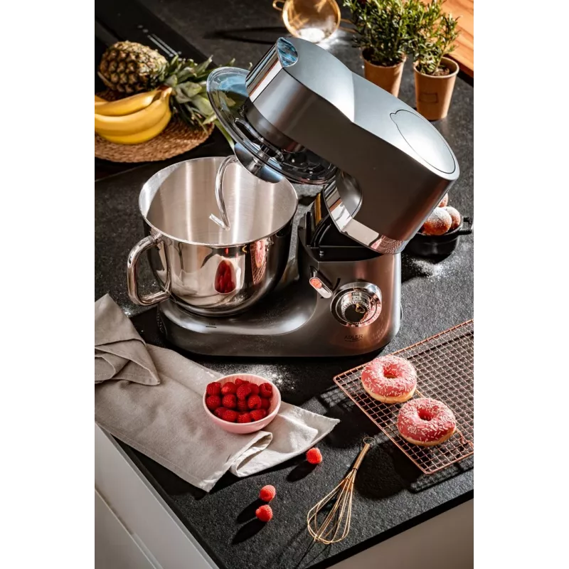 Robot de cocina Adler AD 4221 — bol de acero inoxidable de 7 L, 1200 W, 6 velocidades, batidor planetario