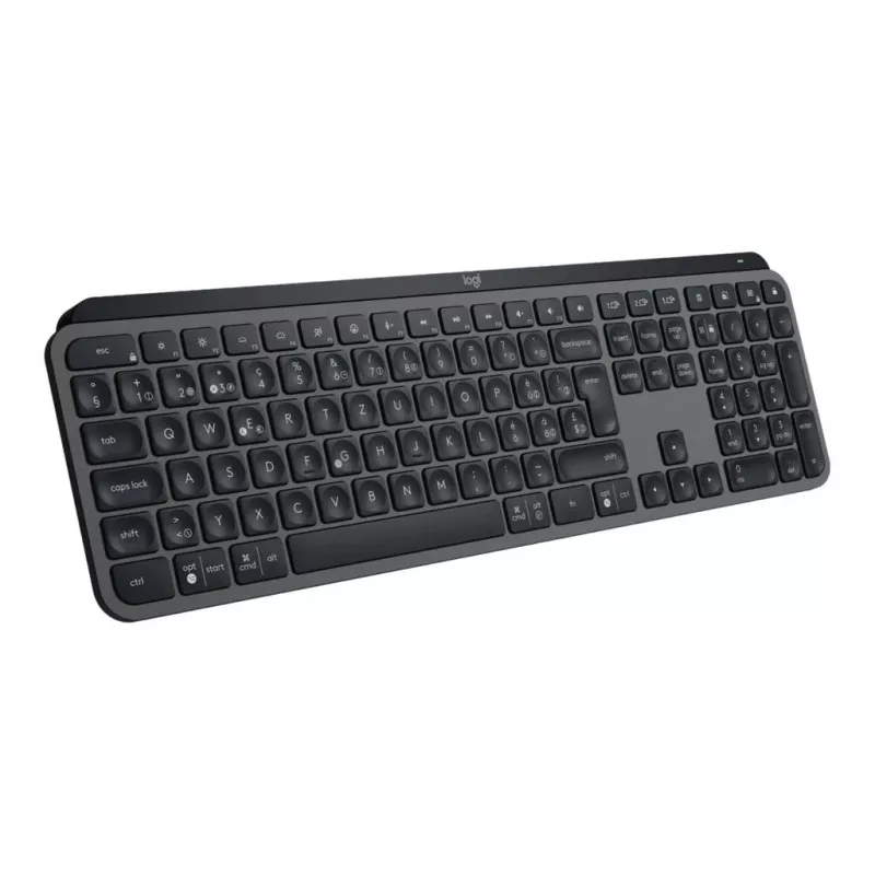 Logitech MX Keys S 920-011589 teclado inalámbrico de tamaño completo, Bluetooth LE / Logi Bolt, retroiluminado, recargable por USB-C, QWERTY US International, con reposamuñecas, grafito