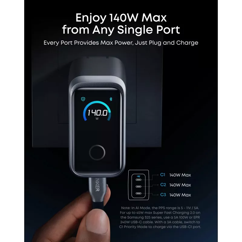 Anker Prime cargador 160 W, 3 puertos, plata (A2687341)