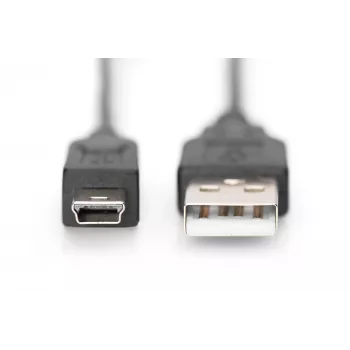 Cable de conexión USB 2.0 Assmann/Digitus A-B, 480Mbit/s, USB A - USB mini B, macho/macho, 1,8m, Negro (AK-300130-018-S)