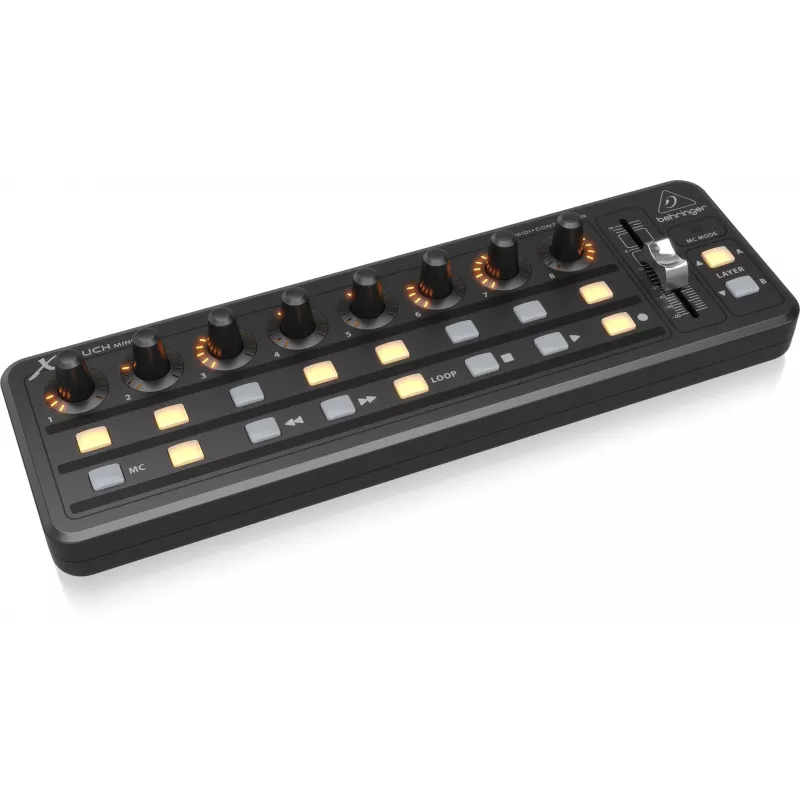 Teclado MIDI USB Behringer X-TOUCH MINI tipo de control botones, mandos giratorios, deslizadores