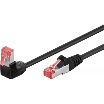 Cable de red Goobay CAT 6 1x 90° acodado, S/FTP (PiMF), negro, 10 m - lengüetas de retención arriba, LSZH libre de halógenos, cobre (51547)
