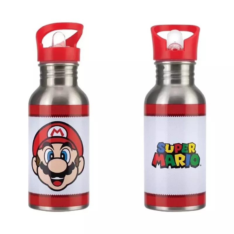 Botella de agua metálica Paladone Super Mario con pajita