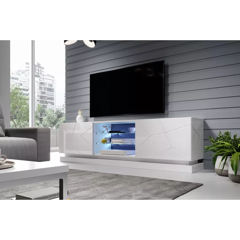 Mueble de TV Cama QIU 200 MDF blanco brillante/blanco brillante