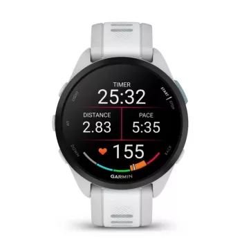 Smartwatch GARMIN Forerunner 165 — GPS, AMOLED 1,2 pulgadas, 4 GB, 5 ATM, 11 días de batería, Caja gris, Correa blanca