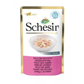 SCHESIR en gelatina pollo con jamón - Comida húmeda para gatos - 50 g