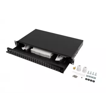 Patch panel 1U Lanberg FOP1-24SD-LQB acero negro montaje en rack
