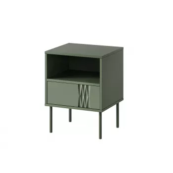 Mesita de noche cama meble TRESSE 44×40×53 cm verde mate, 1 cajón, set de 2