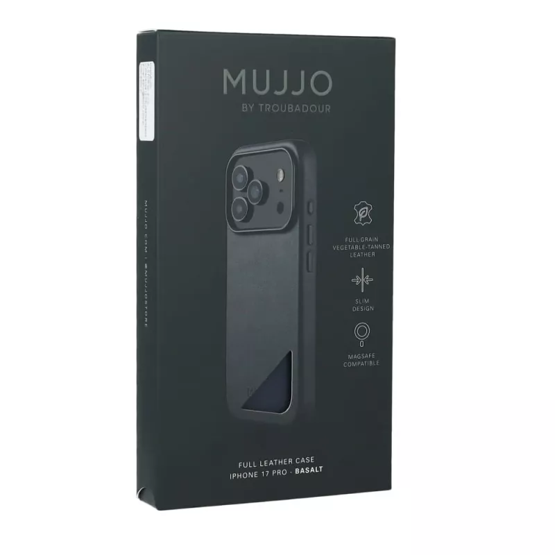 Mujjo Full Leather Case MagSafe funda para iPhone 17 Pro gris