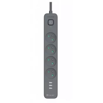 Regleta de protección contra sobretensiones Power Line+ mobile ready 1,5 m (4 tomas + 3x USB-A, 5V 2,4A)