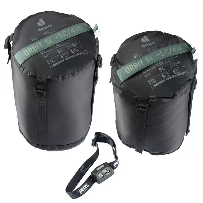 Saco de dormir momia DEUTER Orbit SL +5 °C / 41 °F — 750 mm de ancho, 480 mm de profundidad, Ripstop-PES, verde