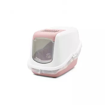Bandeja arenero cubierta para gatos Savic Nestor blanco-rosa, bandeja cerrada con tapa, 56×39×38,5 cm