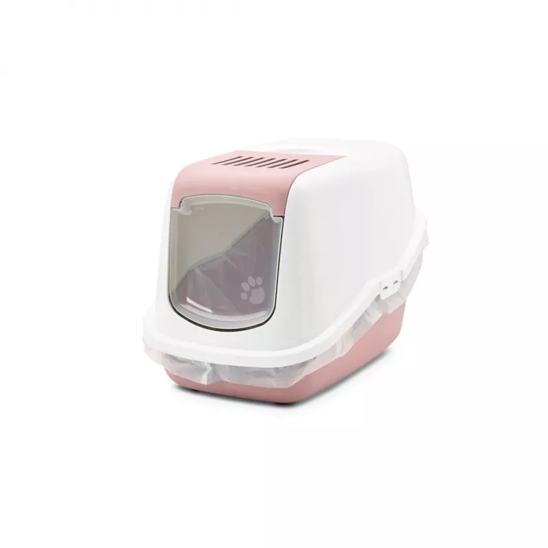 Bandeja arenero cubierta para gatos Savic Nestor blanco-rosa, bandeja cerrada con tapa, 56×39×38,5 cm