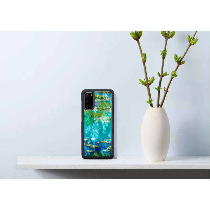 Funda protectora iKins para Samsung Galaxy S20 — diseño negro Water Lilies