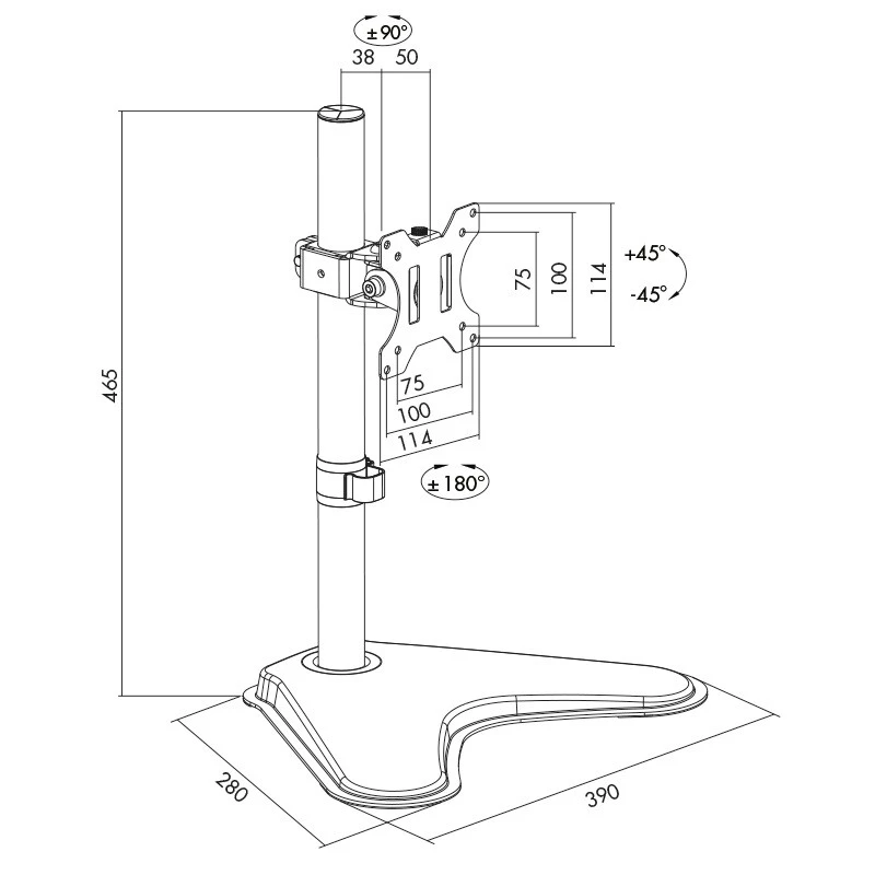Soporte para monitor LOGILINK BP0044 para pantallas de 33–81,3 cm (13 inch–32 inch), VESA 75x75–100x100, máx. 8 kg, escritorio, negro
