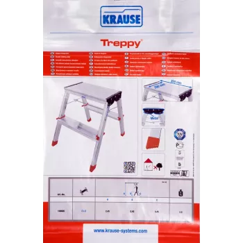 Escalera de tijera plegable Krause Treppy plata 130020 — aluminio, 2 peldaños, capacidad de carga 150 kg, plegada 55×20 cm, peso 2 kg