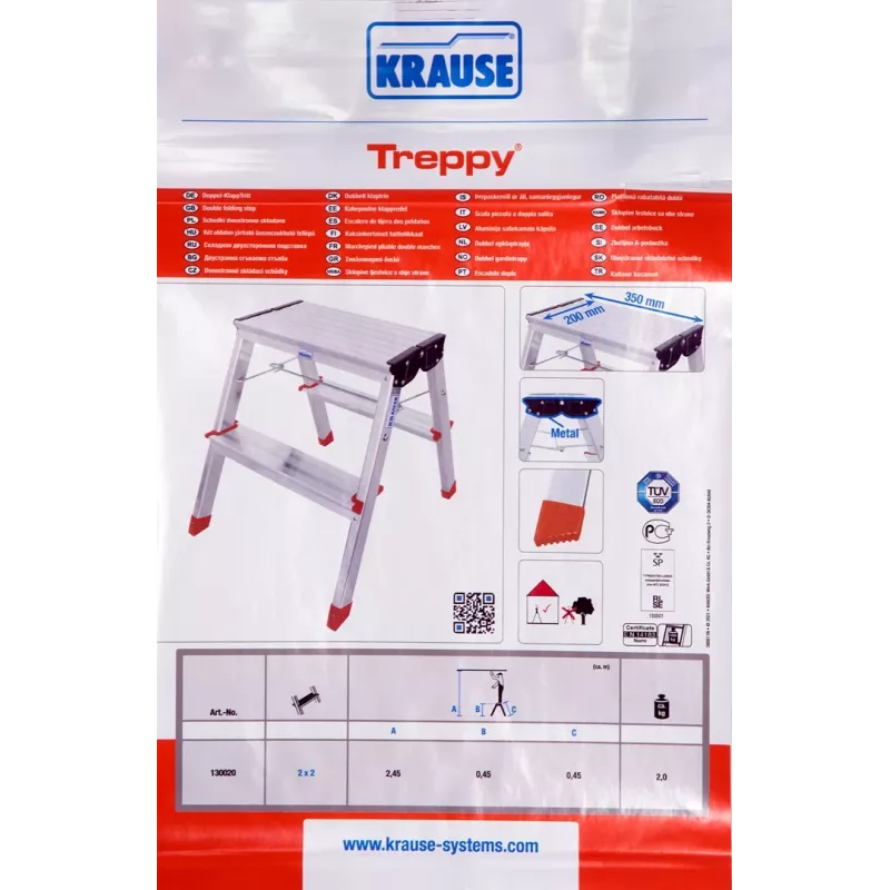 Krause Treppy 130020 escalera plegable de doble cara, 2x2 peldaños, plateada