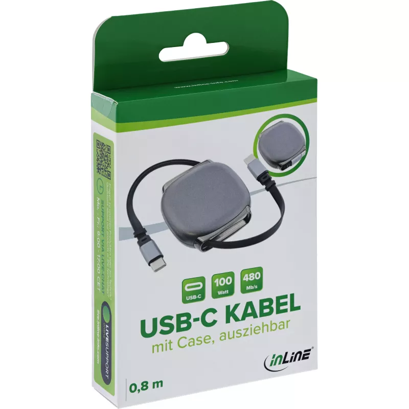 Cable USB-C InLine 35850, 100W Power Delivery, 0,80 m, negro/gris