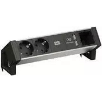Accesorio de corriente Bachmann DESK2 ALU negro — 2x tomas con contacto de protección, 1x cargador USB
