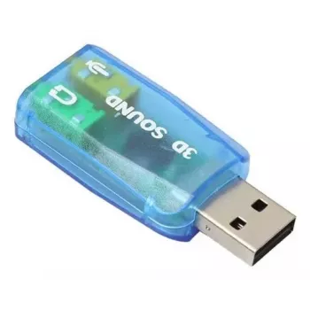 Tarjeta de sonido externa USB Gembird Virtus2 — interfaz USB, auriculares de 3,5 mm, azul transparente