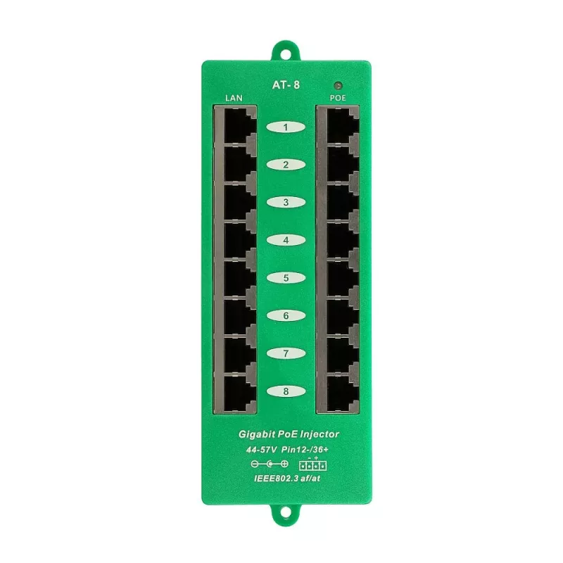 Inyector PoE Gigabit Extralink de 8 puertos activo, 8 puertos Gigabit 802.3at/af, Mode A