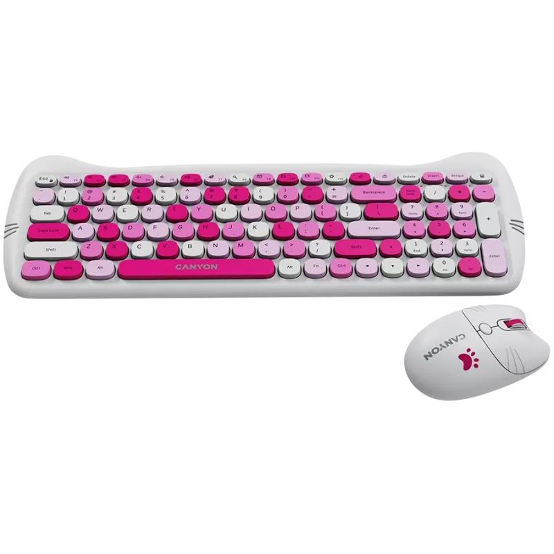 Conjunto de teclado y ratón inalámbricos CANYON HSET-W6 Pink Kitty Edition