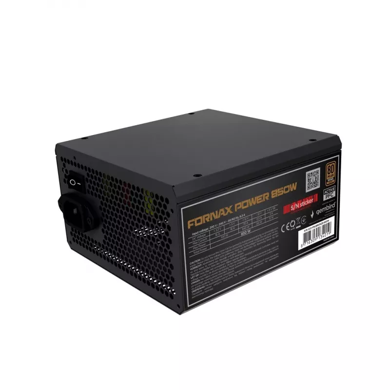 Gembird CCC-PSUBRONZE-850W fuente de alimentación Fornax Power 850W PFC activo ventilador 12cm 80+Bronze caja en color