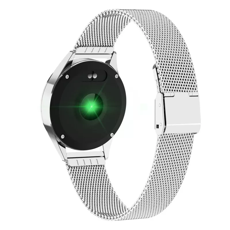Smartwatch ORO-MED ORO-SMART CRYSTAL SILVER — caja redonda de metal, LCD 240 × 198, pantalla de 1,04 pulgadas, Bluetooth 4.0, sumergible, batería de 120 mAh