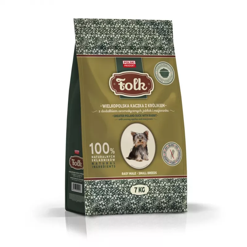 FOLK Razas pequeñas Tradicional pato de Gran Polonia con conejo, manzanas y mejorana - Comida seca para perros - 7kg