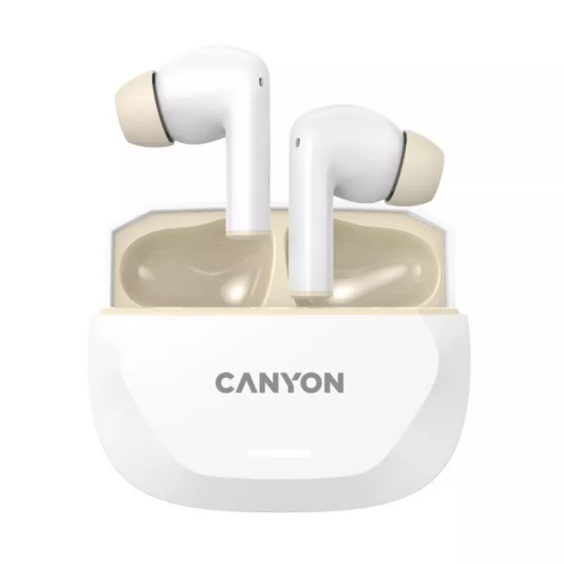 Auriculares CANYON HEXAGON 7 TWS ANC+ENC carga inalámbrica blanco beige