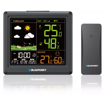 Estación meteorológica BLAUPUNKT WS25BK — Monitor de temperatura y humedad interior/exterior, negro, 1 sensor, pantalla LCD