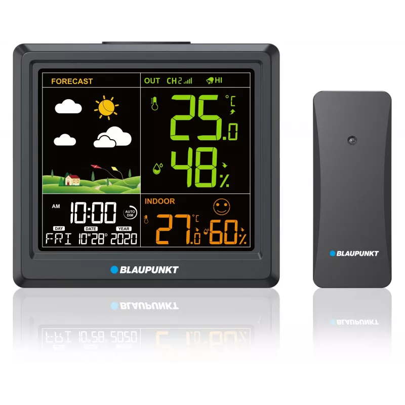 Estación meteorológica BLAUPUNKT WS25BK — Monitor de temperatura y humedad interior/exterior, negro, 1 sensor, pantalla LCD